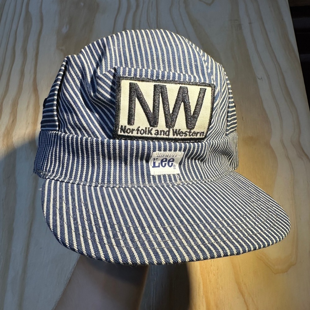 50s Lee Norfolk and Western Railway Hickory Stripe Engineer Cap Hat Blue USA